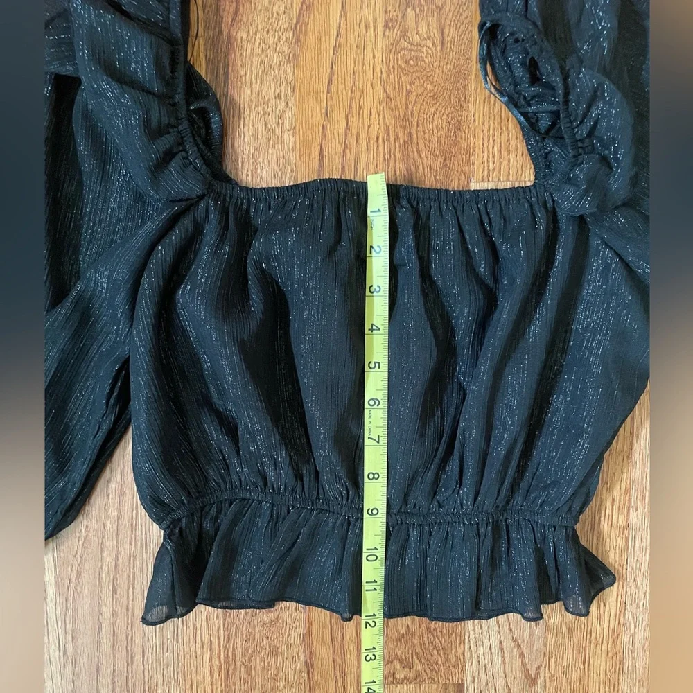 NWOT Black Sparkle Long Sleeve On-Off-Shoulder Crop Top. Small.🖤 - Picture 8 of 13